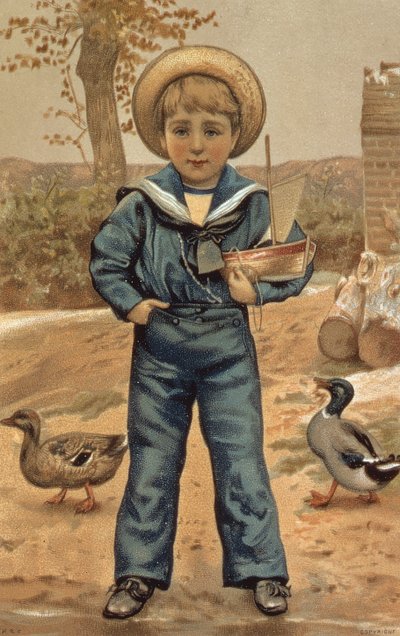 Sømandsdreng med en båd, victoriansk kort af English School